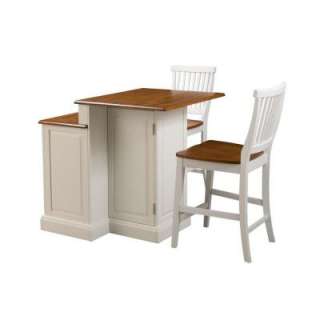  Kitchen Island in White with Oak Top and Two Stools 5010 948 at The