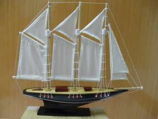 Hand Carved Wood Schooner Sail Boat Art model Ship Handmade Christmas 