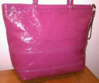 NWT COACH SIGNATURE STITCHED PATENT LEATHER TOTE F15142  