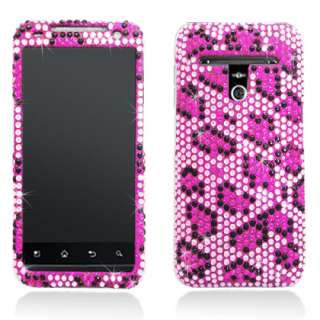 LG Esteem MS910 Metro PCS Pink Leopard Bling Diamond Hard Case Cover 