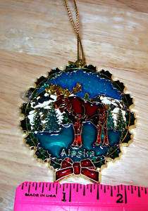 Alaska Xmas Ornament Stained Glass Style with Moose  