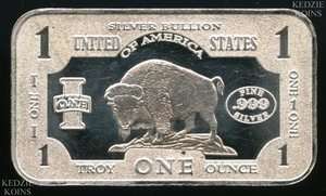 USA America Buffalo .999 Fine Silver Art Bar   1 oz k734  