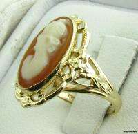 Genuine Shell CAMEO RING   10k Yellow Gold Estate Vintage Carved 