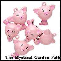 Adorable Pink Pig Brass Bell Charms 23x21mm  