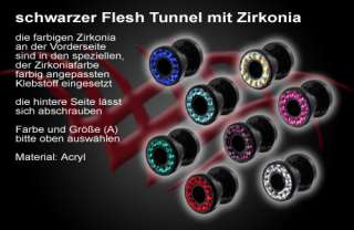Ohr Flesh Tunnel Plug schwarz Zirkonia Kristall L79  