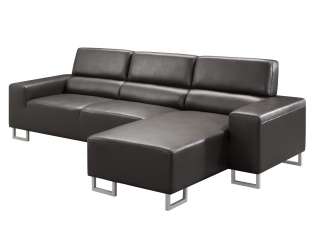 Ecksofa Eckcouch Sofa Couch mit Longchair Galaxy PU Leder Braun Neu 