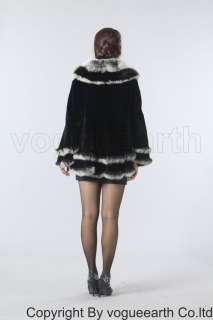 194 new real fox collar Rex rabbit fur black shawl/coat  