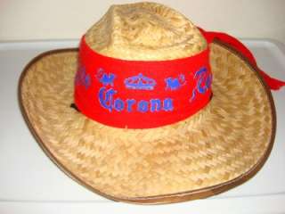 MEXICO LINED COWBOY STRAW HAT RED CORONA SCARF  
