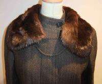 DOLCE & GABBANA LADIES BROWN WOOL COAT with REAL FUR COLLAR/SIZE 42 