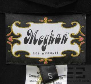 Meghan Los Angeles Black Silk Pleated Rhinestone Trim Dress Size Small 