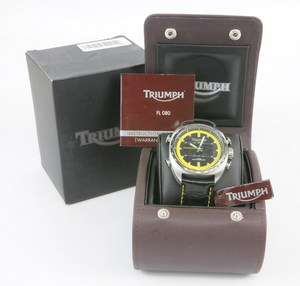 TRIUMPH 3021 YELLOW STAINLESS LEATHER MENS WRIST WATCH  