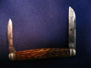   Old ~ SCHRADE WALDEN N.Y. ~ 2 BLADE Peachseed Stag Handle POCKET Knife