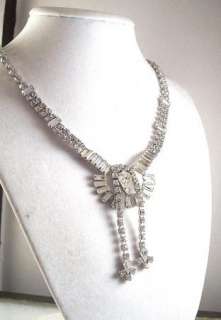 Vintage Jay Flex Sterling Clear Rhinestone Necklace  