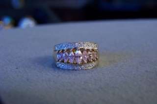 ANTIQUE SILVER GOLD 22 DIAMOND 9 PINK TOPAZ BAND RING 8  