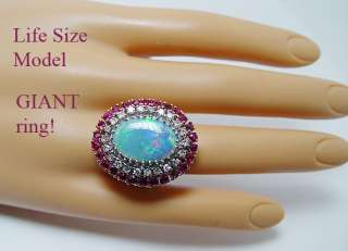 Giant Vintage Gem Opal Ruby Diamond Ring 14K Gold 15gr HEAVY Estate 