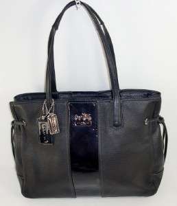   Black Leather Chelsea Stripe Charlie Tote Shoulder Handbag  