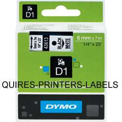 Dymo D1 Label Tape 43613 6mm x 7m Black/White S0720780  
