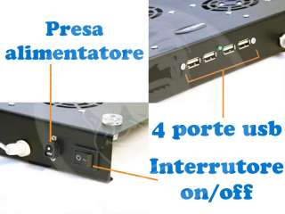 SUPPORTO NOTEBOOK 4 PORTE USB 3 VENTOLE PC PORTATILE  