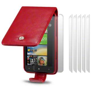 PREMIUM PU LEATHER FLIP CASE FOR HTC TITAN + 6 PC LCD GUARD   RED 