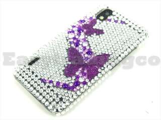 Crystal Bling Case Cover for LG Optimus Black P970 Purple Butterfly 