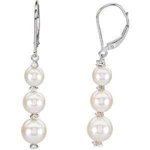    14K White Gold Trio Freshwater Pearl Diamond Earrings Jewelry
