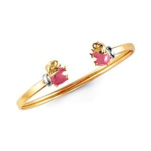  14k Yellow Gold Pink Elephant Baby Girl Bangle Bracelet Jewelry