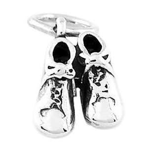    Sterling Silver Three Dimensional Baby Shoes Booties Charm Jewelry