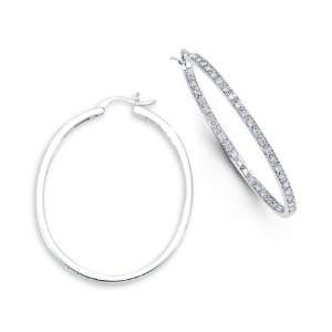  Large 14k White Gold 0.91ct Round Diamond Hoop Earrings Jewelry