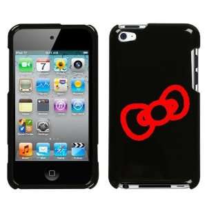   ITOUCH 4 4TH HELLO KITTY RED BOW OUTLINE ON A BLACK HARD CASE COVER