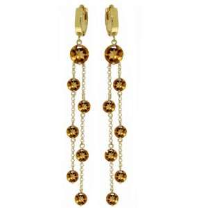   Round Citrine 14k Gold Chain Chandelier Hoop Huggie Earrings Jewelry