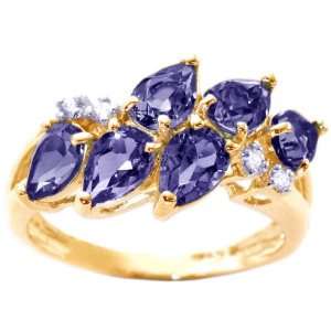   Gold Pear Gemstone Cluster Ring Iolite, size5.5 diViene Jewelry