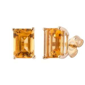  10k Yellow Gold Emerald Cut Citrine Stud Earrings Jewelry