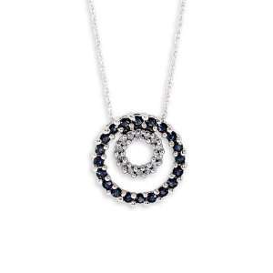  14k White Gold Sapphire Circle Diamond Pendant Necklace Jewelry