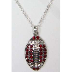 com Alabama Football Red & Silver Diamond Necklace Football Pendant 