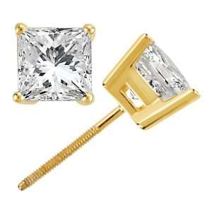  3.00ct. Princess Cut Diamond Stud Earrings 18k Yellow Gold 