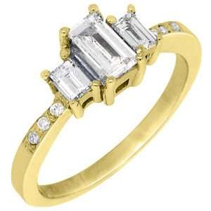   Gold Emerald Cut Past Present Future 3 Stone Diamond Ring .79 Carats