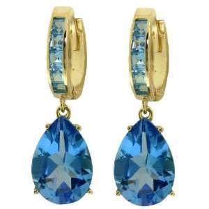   Gold Hoop Huggie Earrings with Genuine Dangling Blue Topazes Jewelry