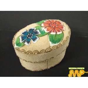  Jewelry Box Small Leather Hand Painted Mexican Folk Art 