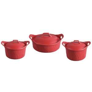 Lorren Home 3 Piece Stove Top to Oven Red Casserrole set with Covers 