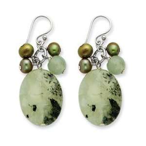   Silver Prehnite/Jade/Green Freshwater Cultured Pearl Earrings Jewelry