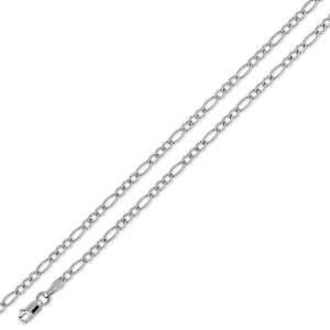  14K Solid White Gold Figaro Chain Necklace 2.5mm (3/32 in 