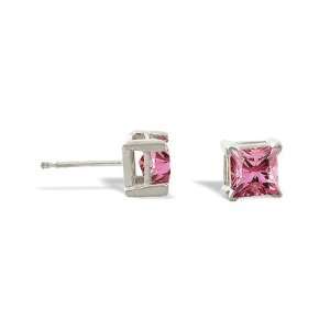  14K Yellow or White Gold Square Pink Tourmaline Earrings Jewelry