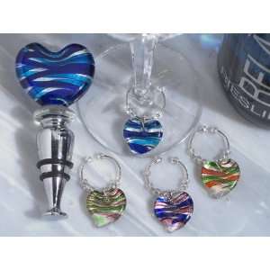 Murano Art Deco Combination Set Heart Stopper And Wine Charms C2823 