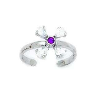  14k White Gold Red CZ Adjustable Flower Body Jewelry Toe 