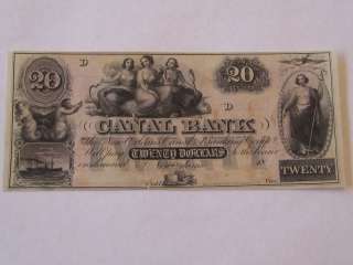1800s Canal Bank of New Orleans Twenty Dollar Note,  