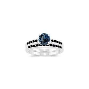 57 Cts Black Diamond & 1.14 Cts London Blue Topaz Matching Ring Set 