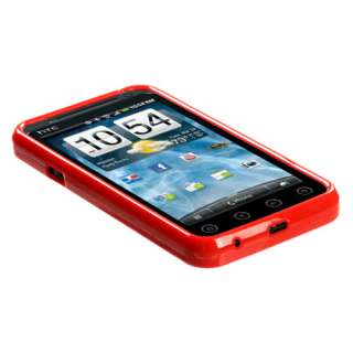 New HTC EVO 3D Shoot Cell Phone Clear Red Gummy Silicone Skin Rubber 