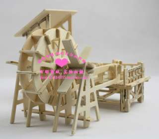 3D Wooden Puzzle House model waterwheel mill turn kit  