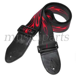 new Adjustable guitar bass strap leather ends flame pattern  