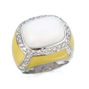  SIMULATED WHITE AGATE CUSHION RING CHELINE Jewelry